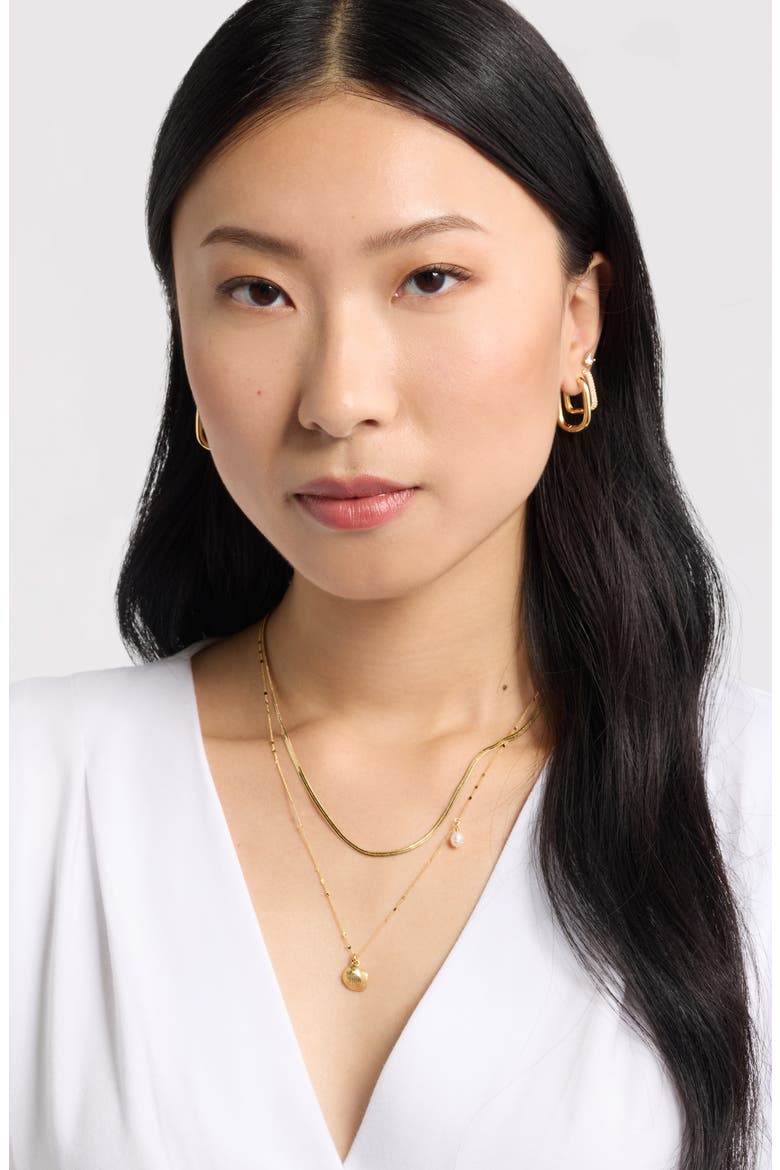 Set of 2 Shell & Freshwater Pearl Necklaces, Alternate, color, WHITE- 14K GOLD PLATED