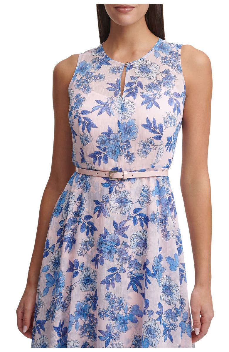 Tommy Hilfiger Sleeveless Asymmetrical Belted Delphos Garden Chiffon Maxi Dress, Alternate, color, 