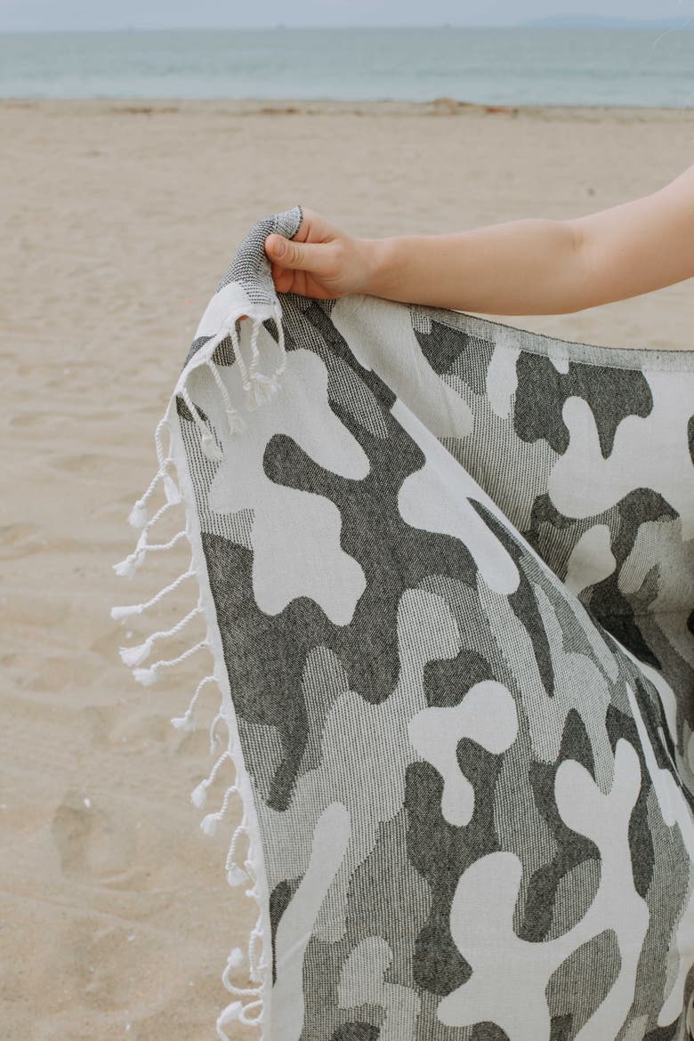 Camo Print Organic Sand Resistant Reversible Turkish Towel, Alternate, color, Black