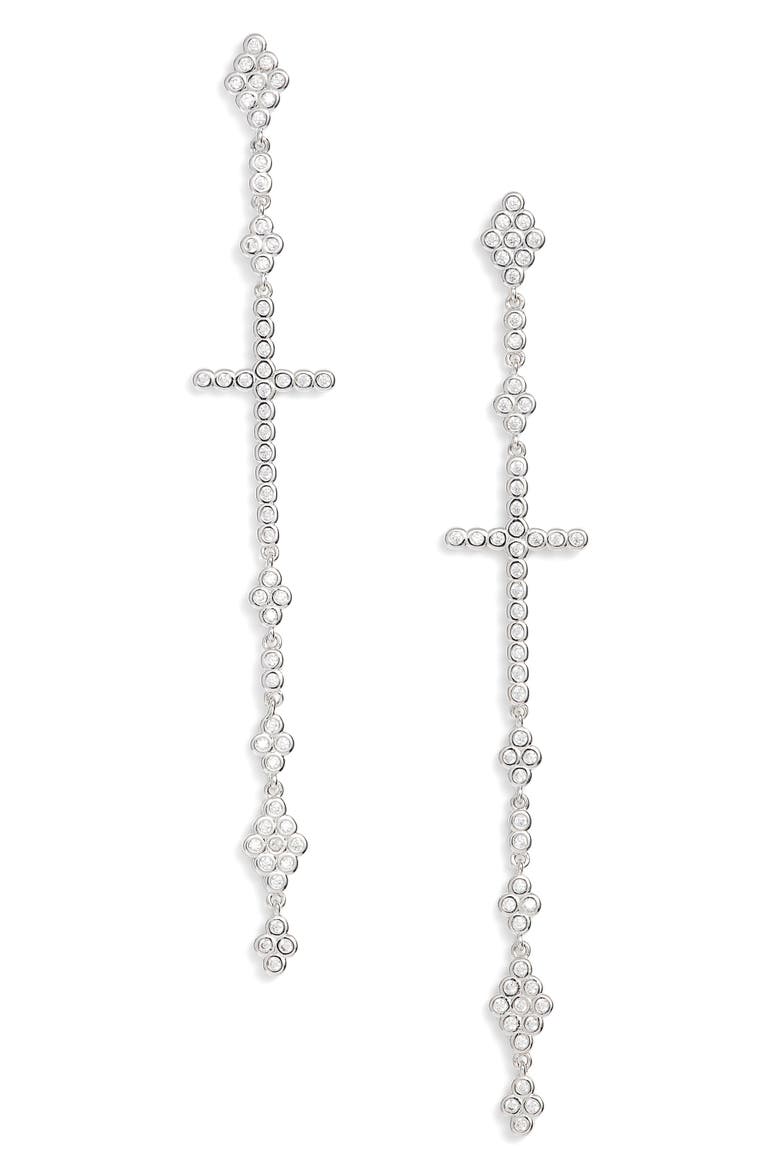 Linear Cross Earrings, Main, color, SILVER