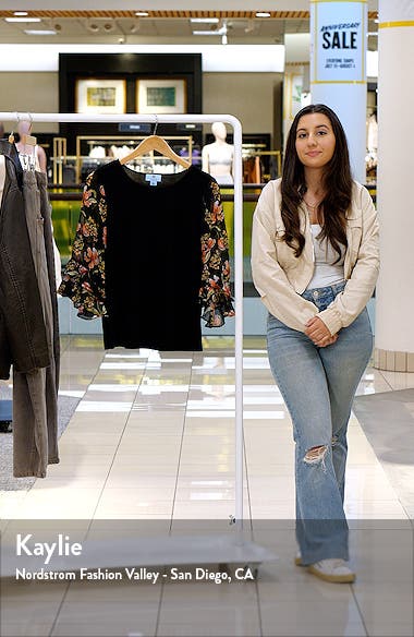 CeCe Ruffle Sleeve Mixed Media Top Nordstromrack