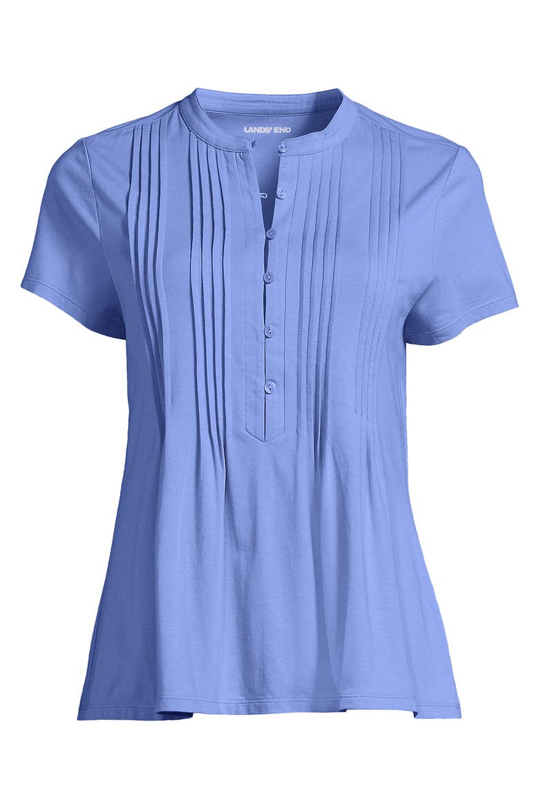 Tall Lightweight Jersey Button Pintuck Top, Alternate, color, Clear Blue Sky