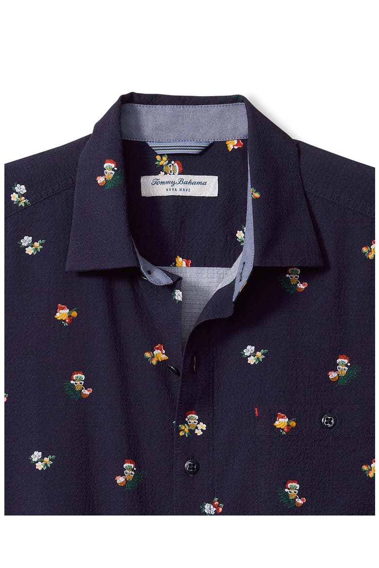 Nova Wave Merry Cocktails Holiday Print Short Sleeve Button-Up Shirt, Alternate, color, COASTLINE