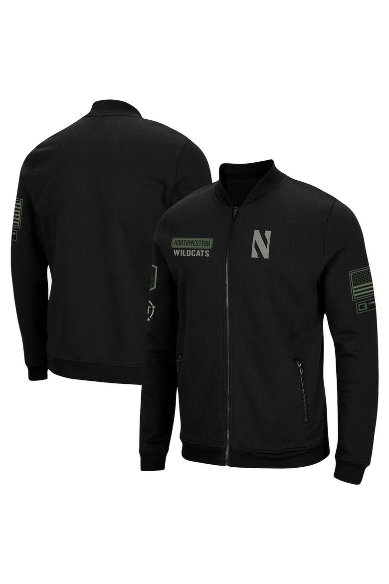 Men's Colosseum Black Northwestern Wildcats OHT Military Appreciation High-Speed Bomber Full-Zip Jacket, Alternate, color, Black