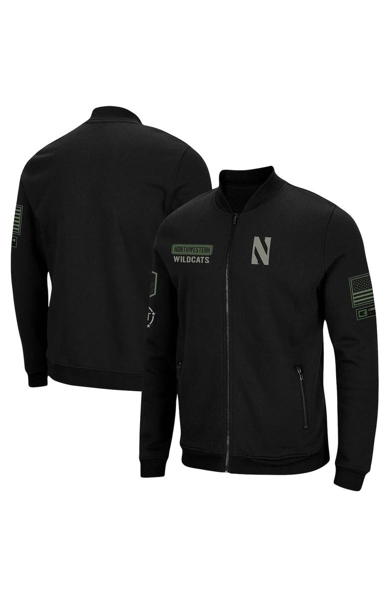 COLOSSEUM Men's Colosseum Black Northwestern Wildcats OHT Military Appreciation High-Speed Bomber Full-Zip Jacket, Alternate, color, 