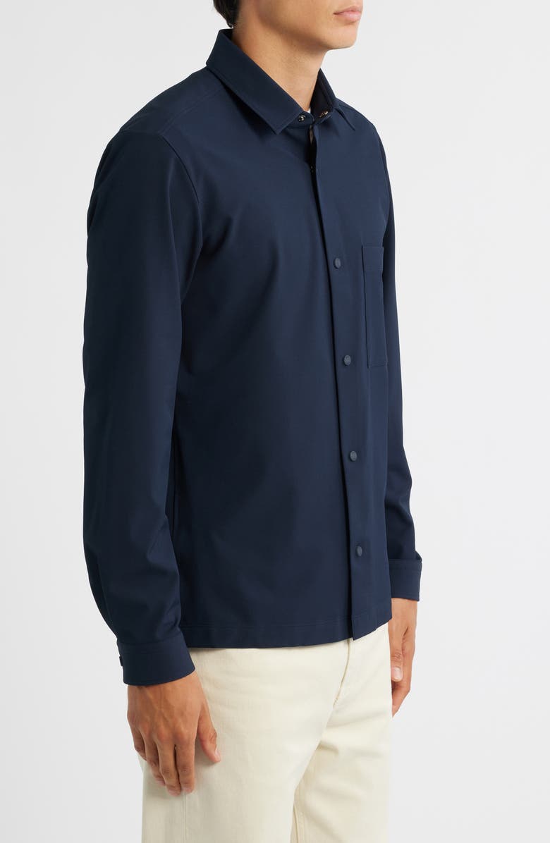 BOSS Leo Relaxed Fit Stretch Twill Snap-Up Shirt, Alternate, color, Dark Blue