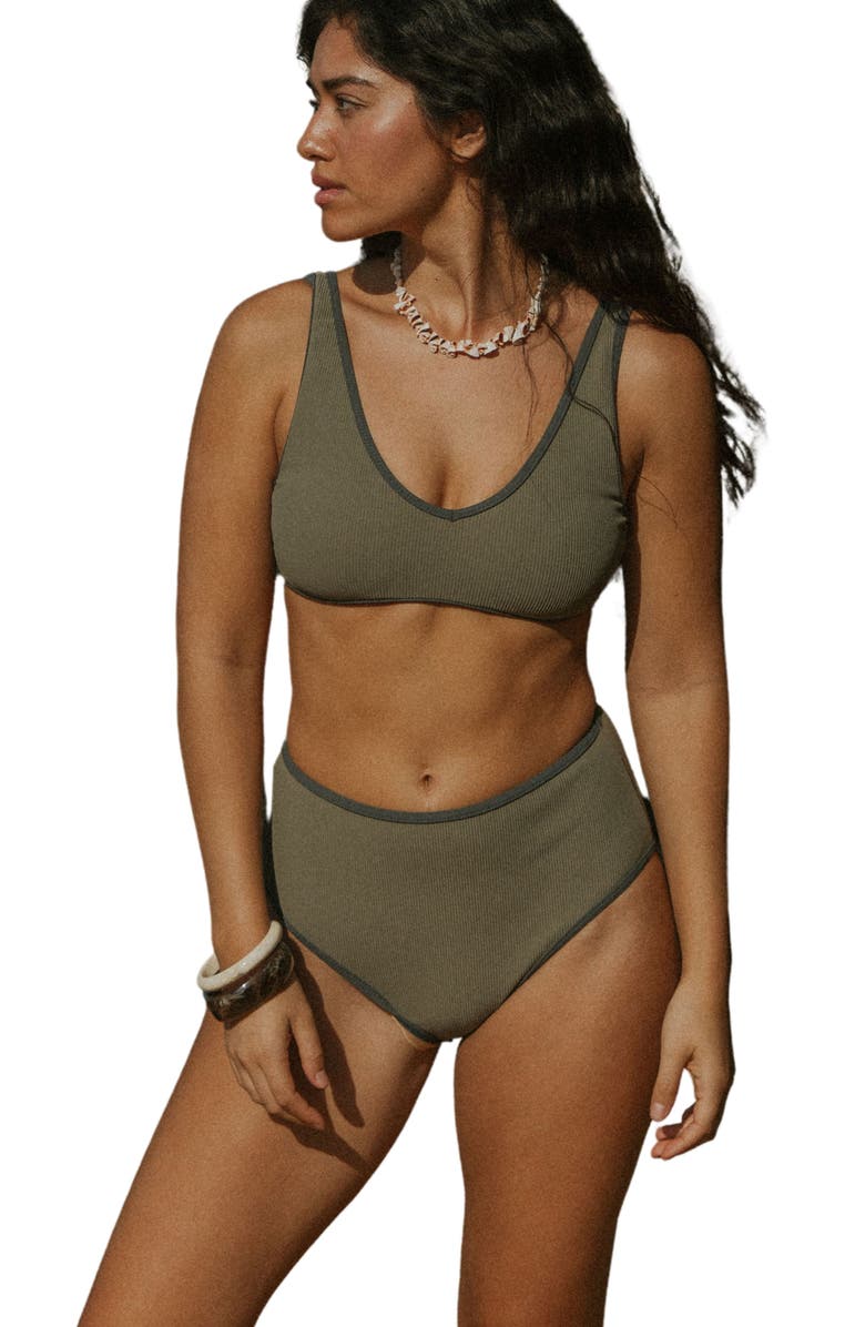 Geode Swimwear Haze V Neck Bikini Top, Main, color, Green