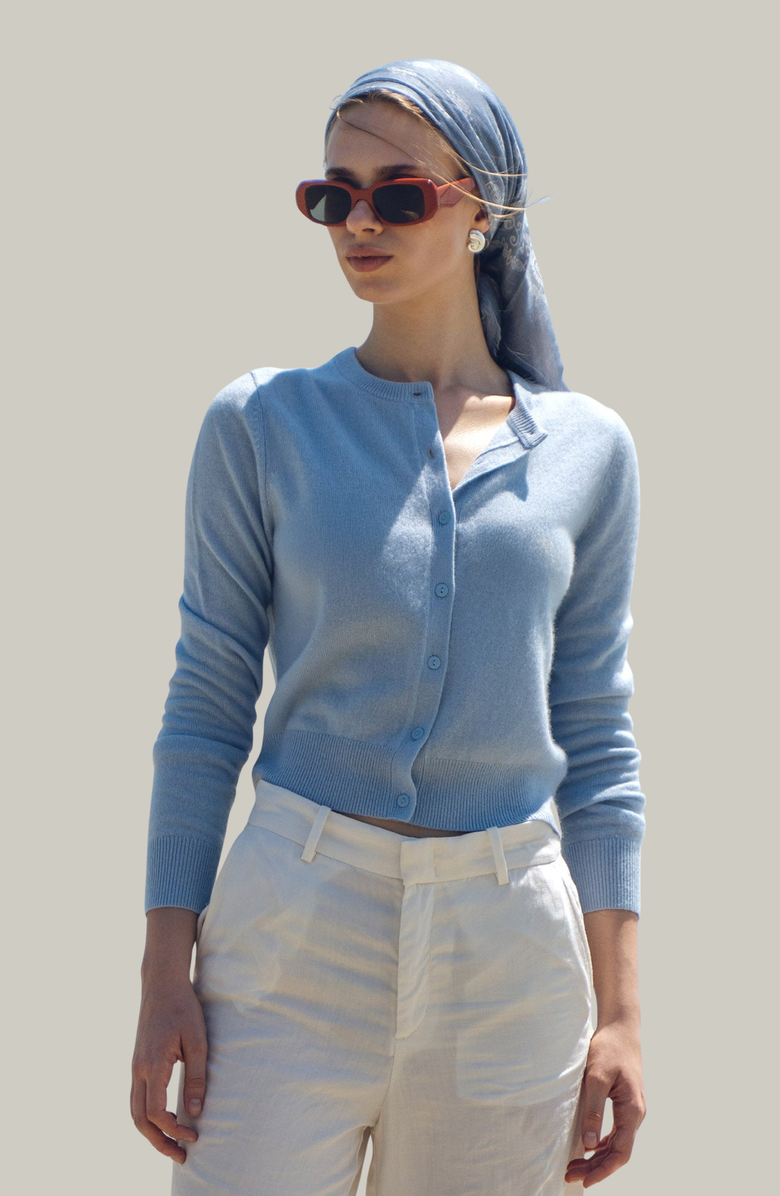 Italic Sadie Cashmere Crew Cardigan, Alternate, color, Airy Blue