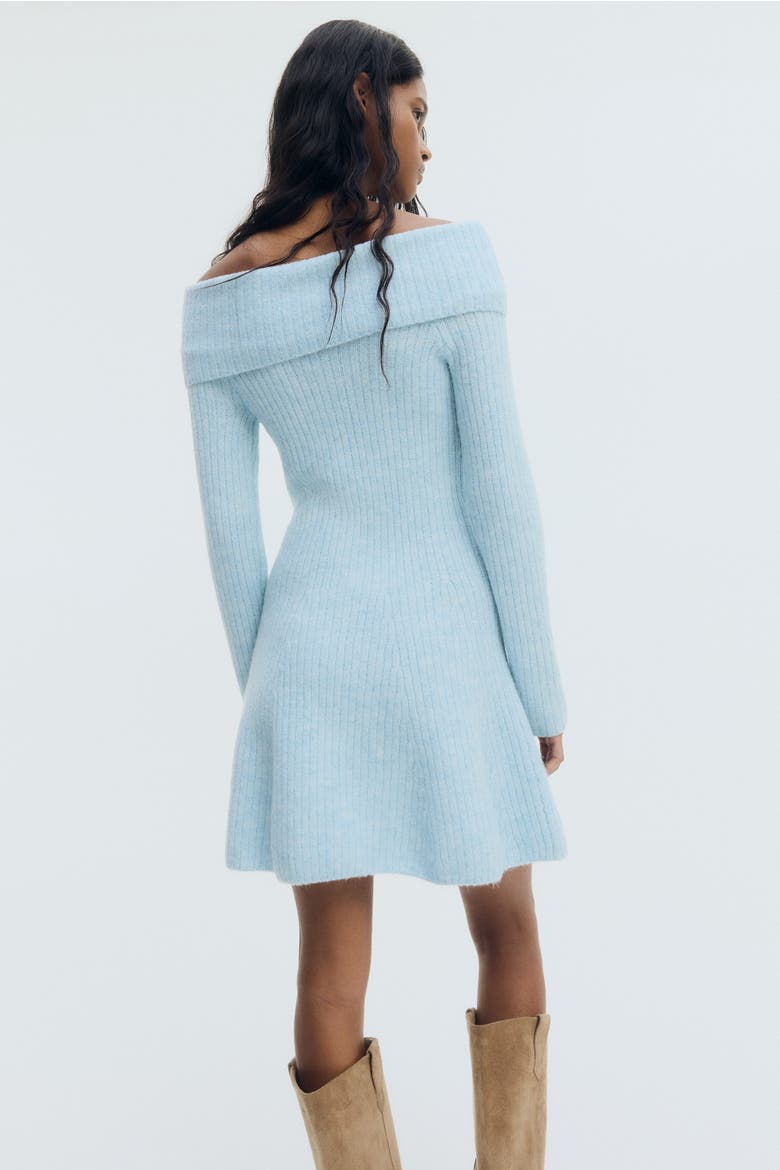 Rib-knit Off-the-shoulder Dress, Alternate, color, Light blue melange