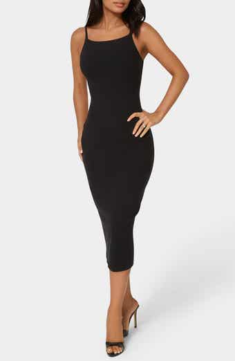 bebe Square Neck Rib Knit Mid Dress