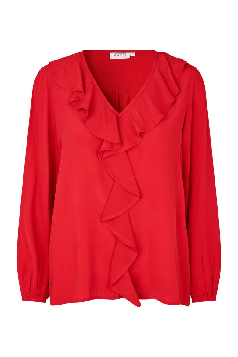Mabeauna Ruffled V-Neck Blouse, Alternate, color, Scarlet Sage