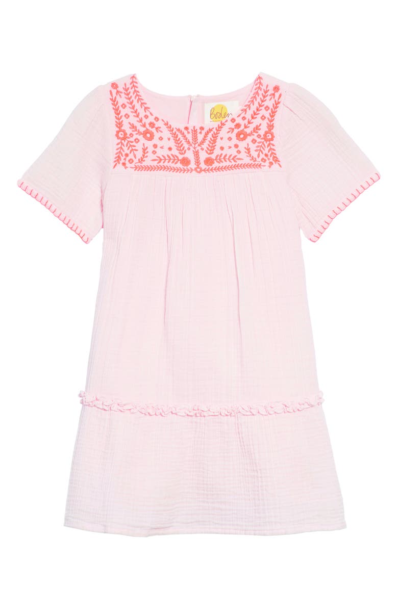 Mini Boden Embroidered Woven Caftan Dress, Main, color, 