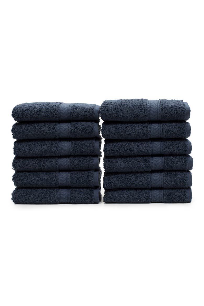 100% Turkish Cotton Sinemis Terry Washcloths - Set of 12, Main, color, NAVY
