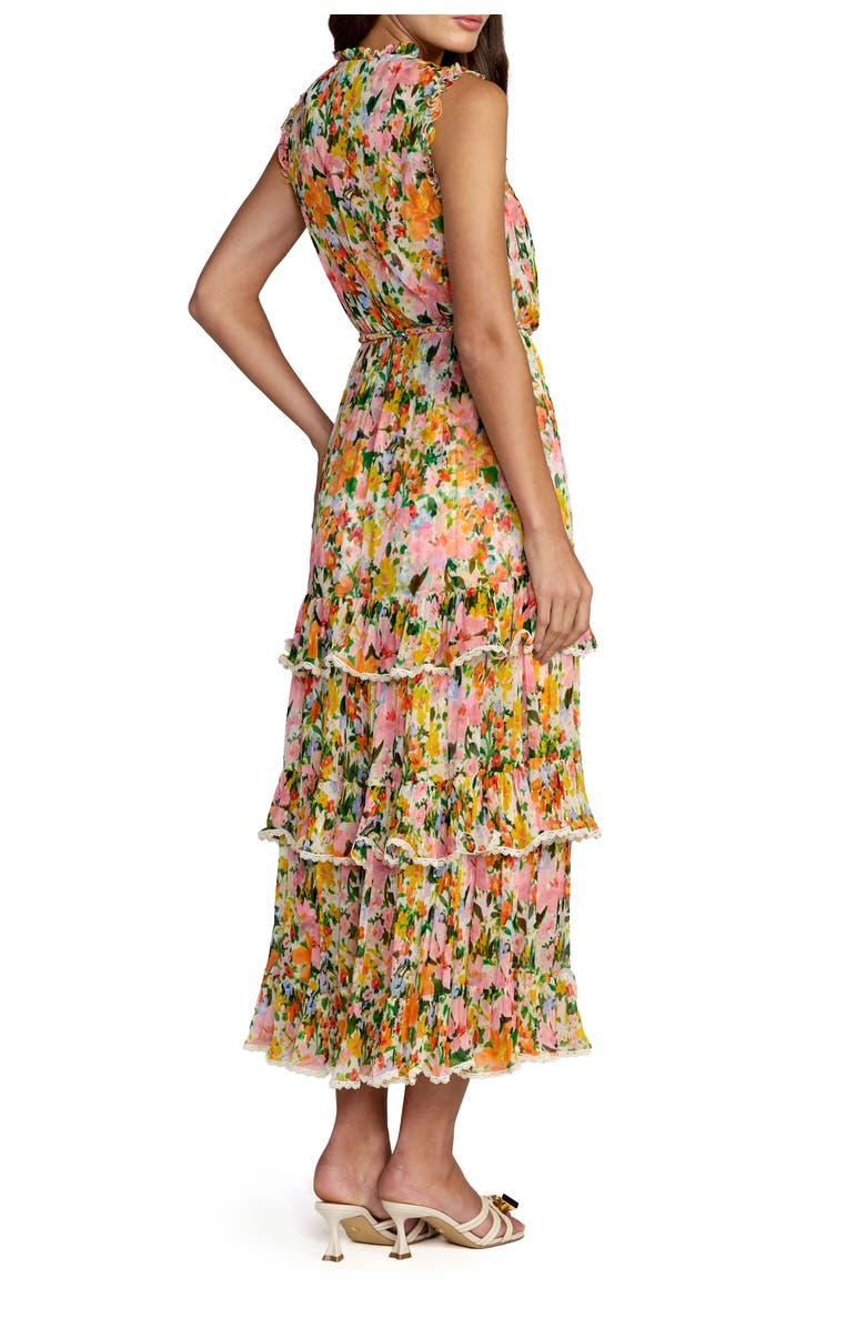 Mac Duggal Multi Floral Tiered Ruffle Midi Dress, Alternate, color, Multi