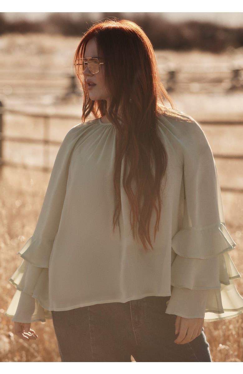 June + Vie Ruffled Chiffon Blouse, Alternate, color, Mercury