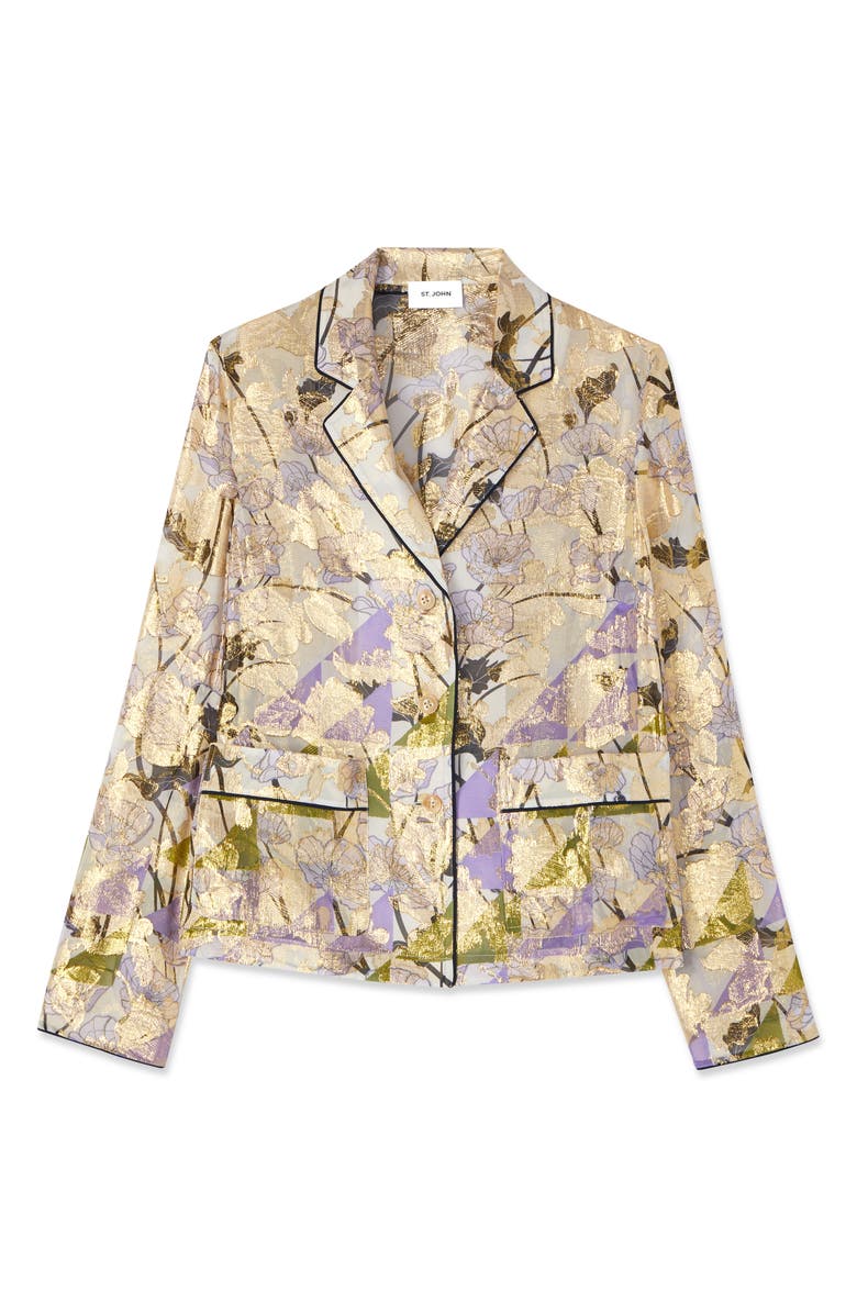 St. John Collection Geo Frieze Metallic Jacquard Top, Alternate, color, 