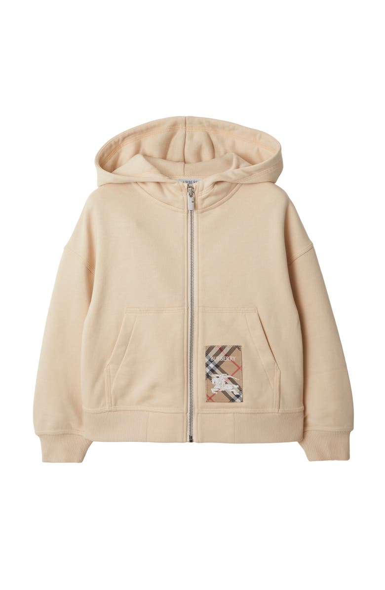 Burberry Check Label Cotton Zip Hoodie, Main, color, Calico