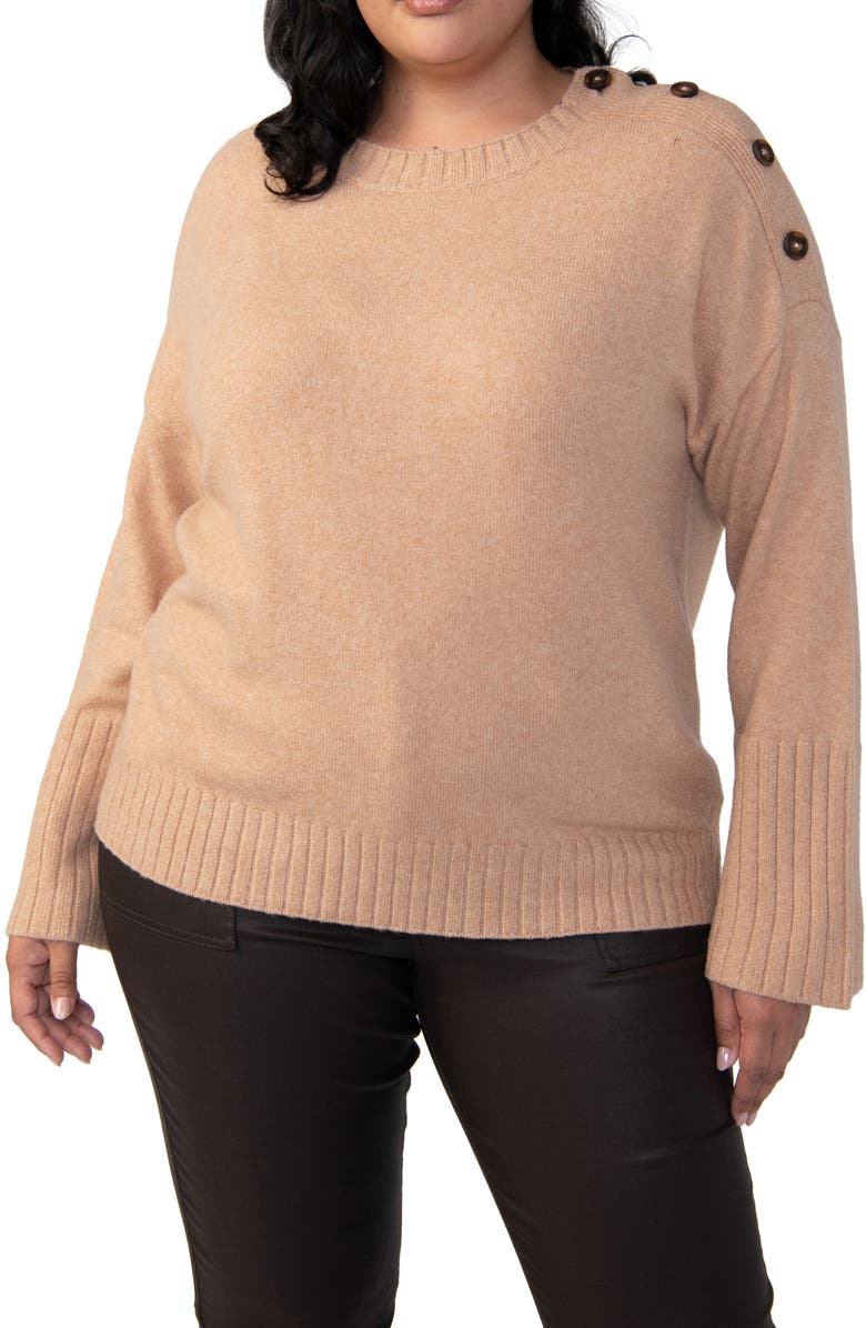 Sanctuary On Arrival Shoulder Button Crewneck Sweater, Main, color,