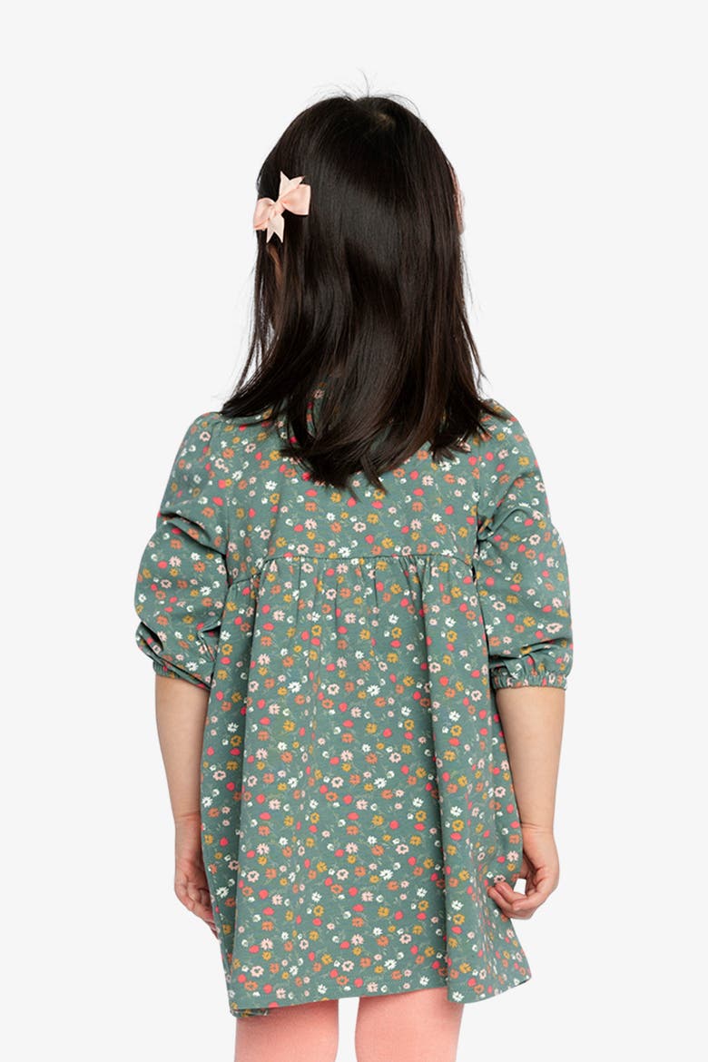 Organic Cotton Fleece Cat Gathered Skirt Dress, Alternate, color, Green Floral Print