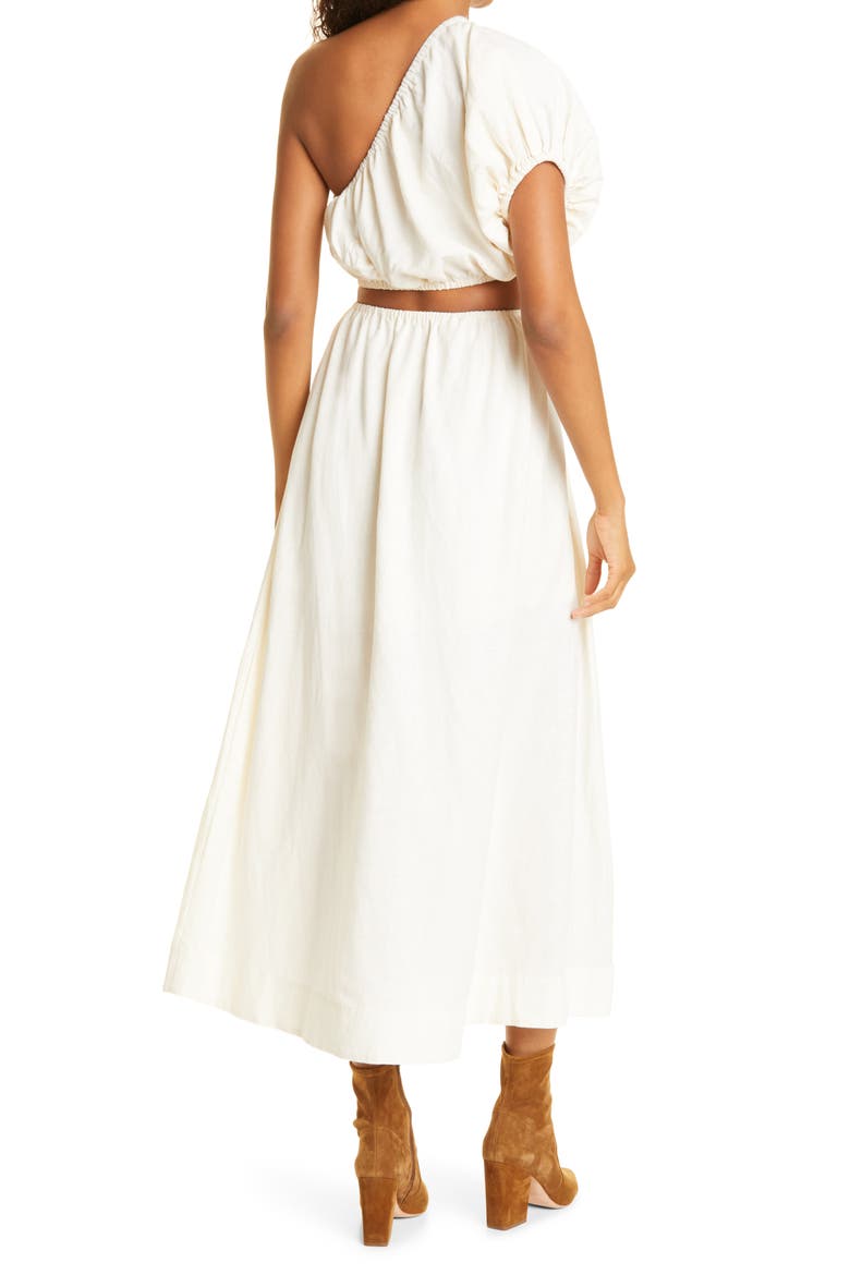 One-Shoulder Waist Cutout Linen Blend Dress, Alternate, color, OFF-WHITE