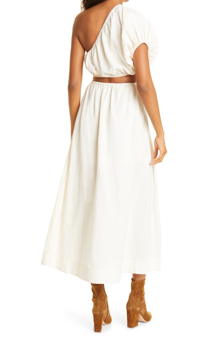FARM Rio One-Shoulder Waist Cutout Linen Blend Dress, Alternate, color, 
