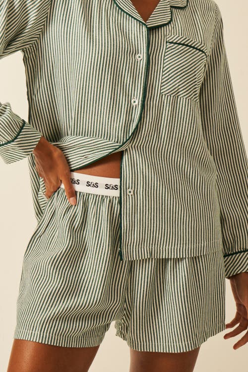 Stripe & Stare Ecovero Pyjama Shorts In Green