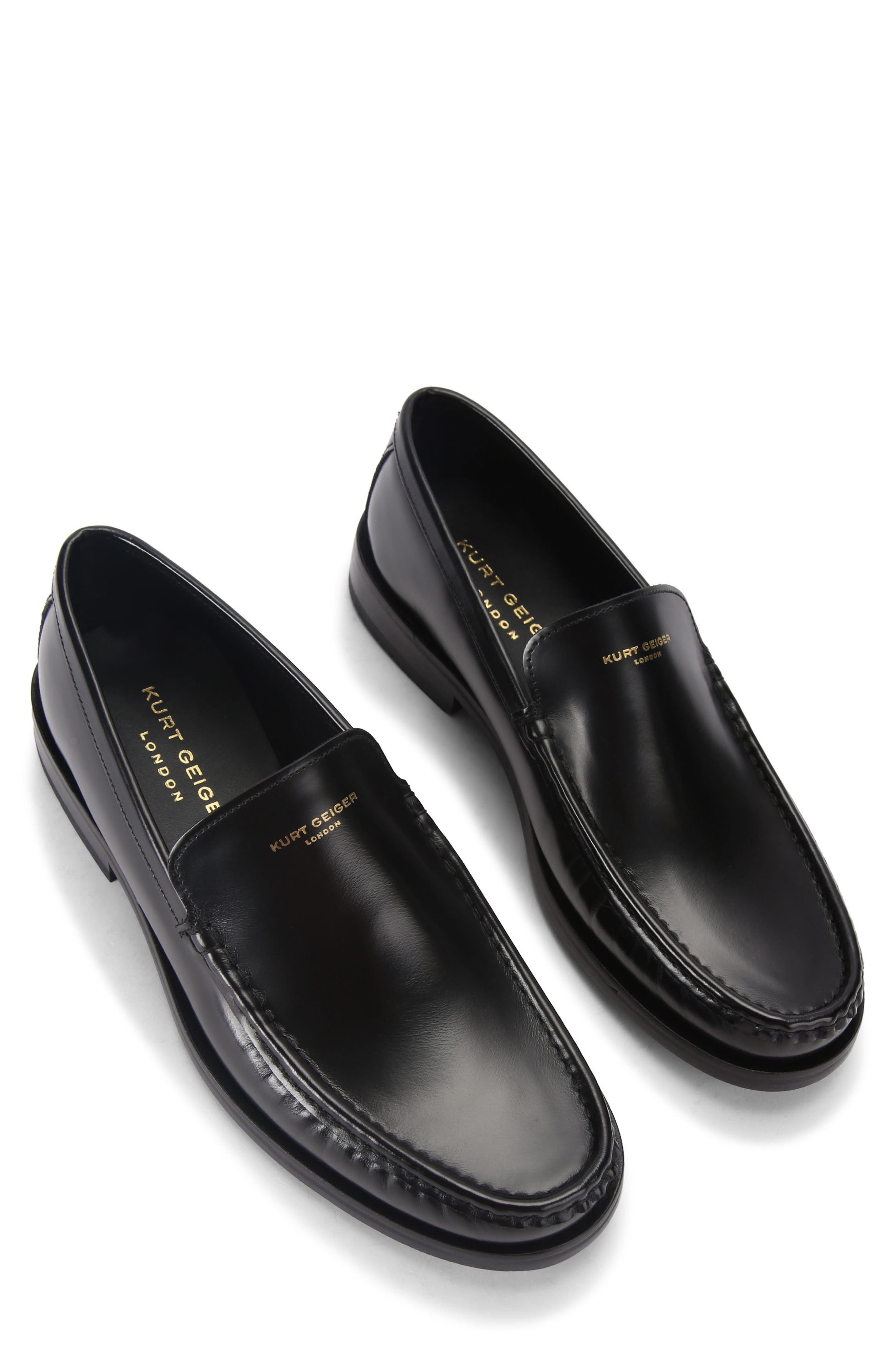 Kurt Geiger London Denman Moc Toe Leather Loafer, Alternate, color, Black