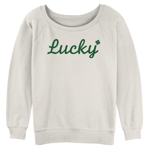 Junior's Green Lucky Shamrock Long Sleeve Oversized Sweatshirt