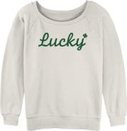 Lost Gods Junior's Green Lucky Shamrock Long Sleeve Oversized Sweatshirt
