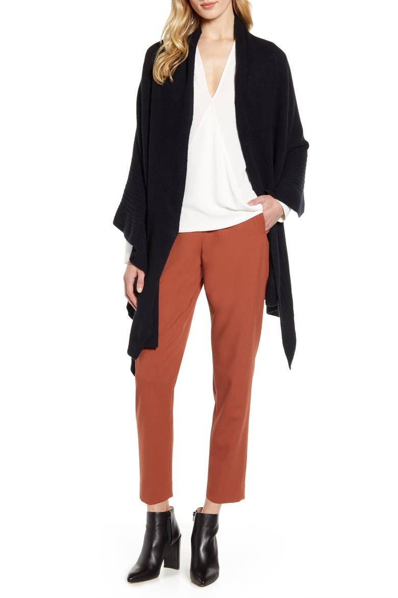 Rib Ruffle Cashmere Scarf, Alternate, color, BLACK