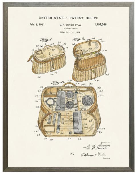Fishing Creel Patent in Black Frame