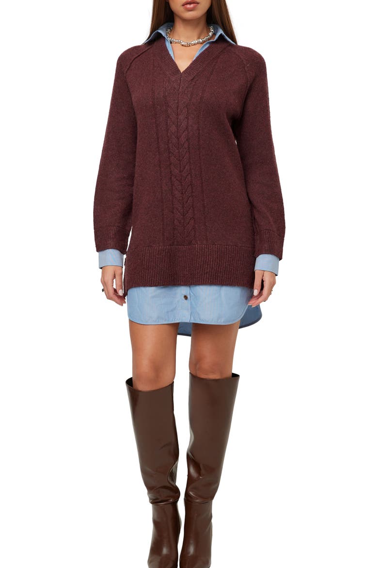 Carrie Mixed Media Dress, Main, color, MERLOT