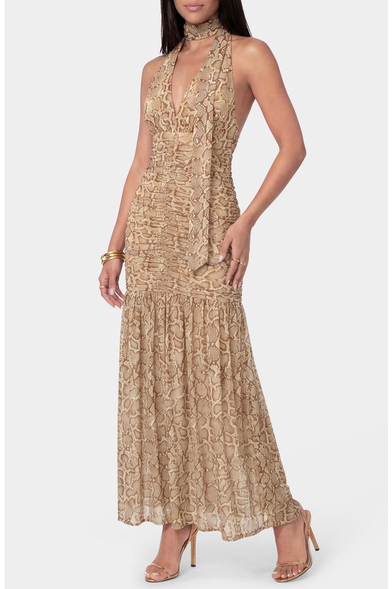 Print Mesh Halter Maxi Dress, Alternate, color, ANIMAL