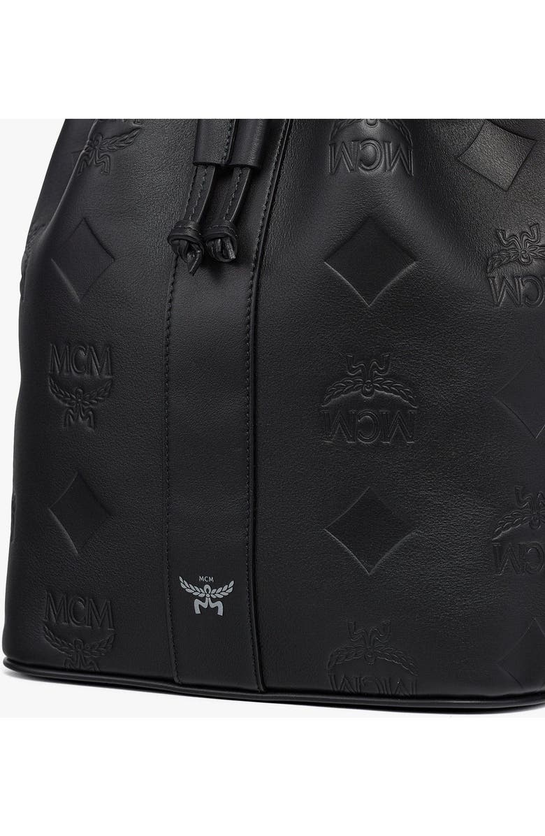 MCM Medium Dessau Drawstring Bag in Maxi Monogram Leather, Alternate, color, Black