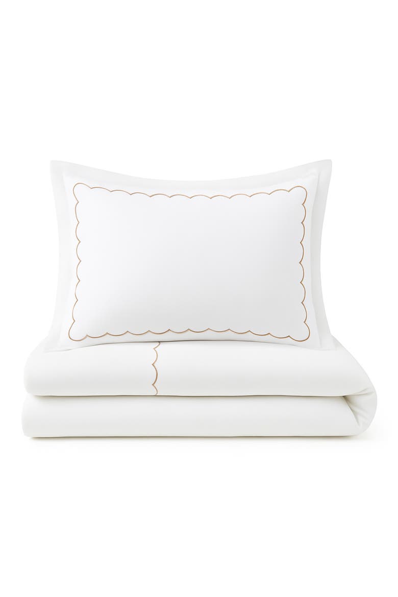 Scallop Hotel Queen Duvet Cover, Sheet & Shams Set, Main, color, TAUPE EMBROIDERY