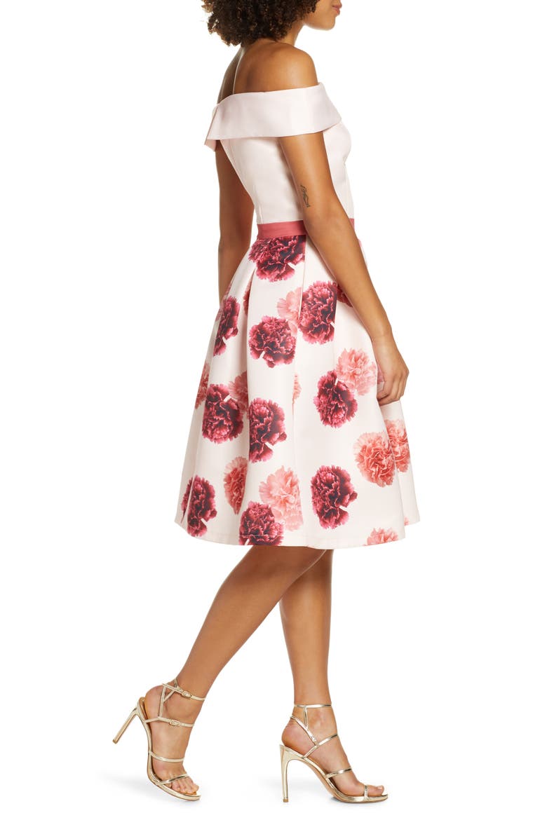 Floral Off the Shoulder Fit & Flare Dress, Alternate, color, PINK