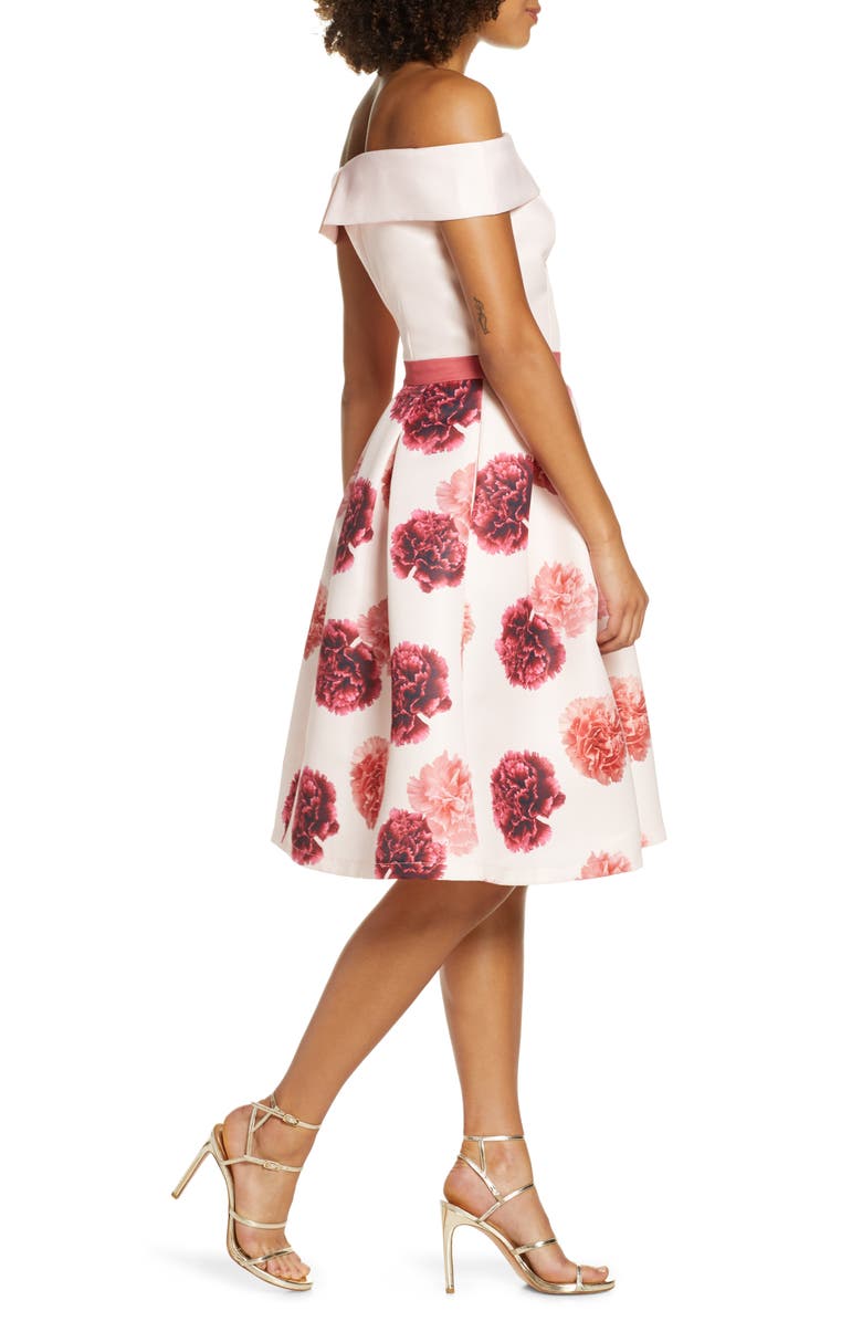 Chi Chi London Floral Off the Shoulder Fit & Flare Dress, Alternate, color, Pink