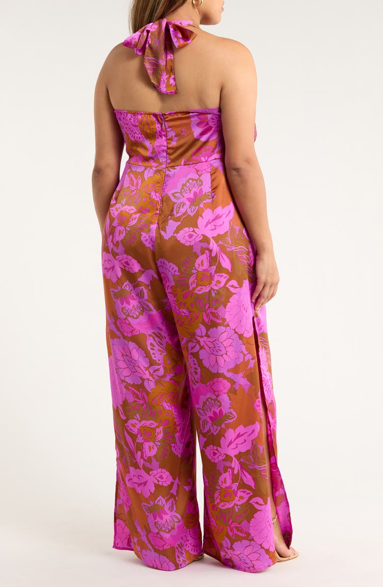 SUGARLIPS Lorian Floral Magic Moment Halter Jumpsuit, Alternate, color, Rust-Magenta