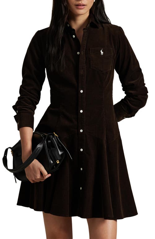 Polo Ralph Lauren Long Sleeve Corduroy Shirtdress In Black