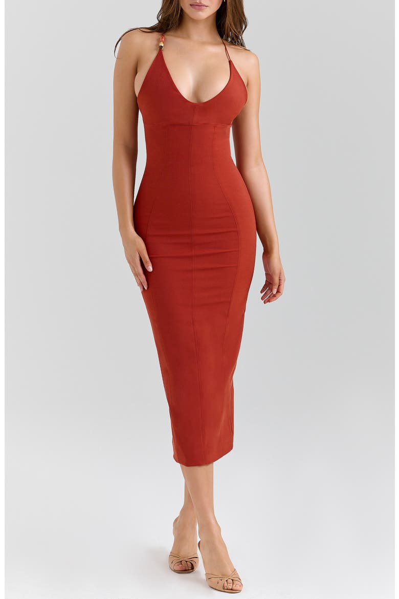 Ria Body-Con Midi Dress, Main, color, TERRACOTTA