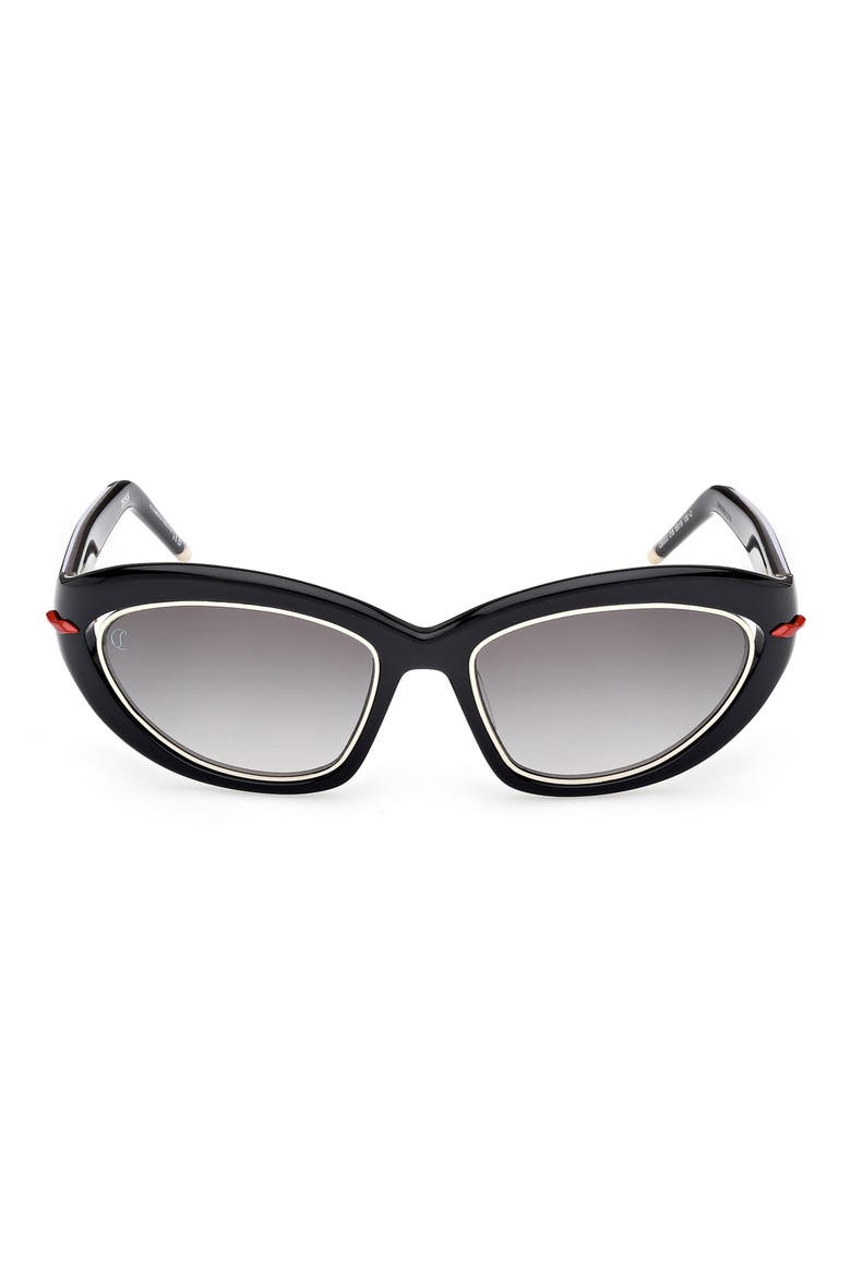 So Kate 55mm Gradient Cat Eye Sunglasses, Main, color, SHINY BLACK FRONT / ZEISS SMOKE GRADIENT LENS
