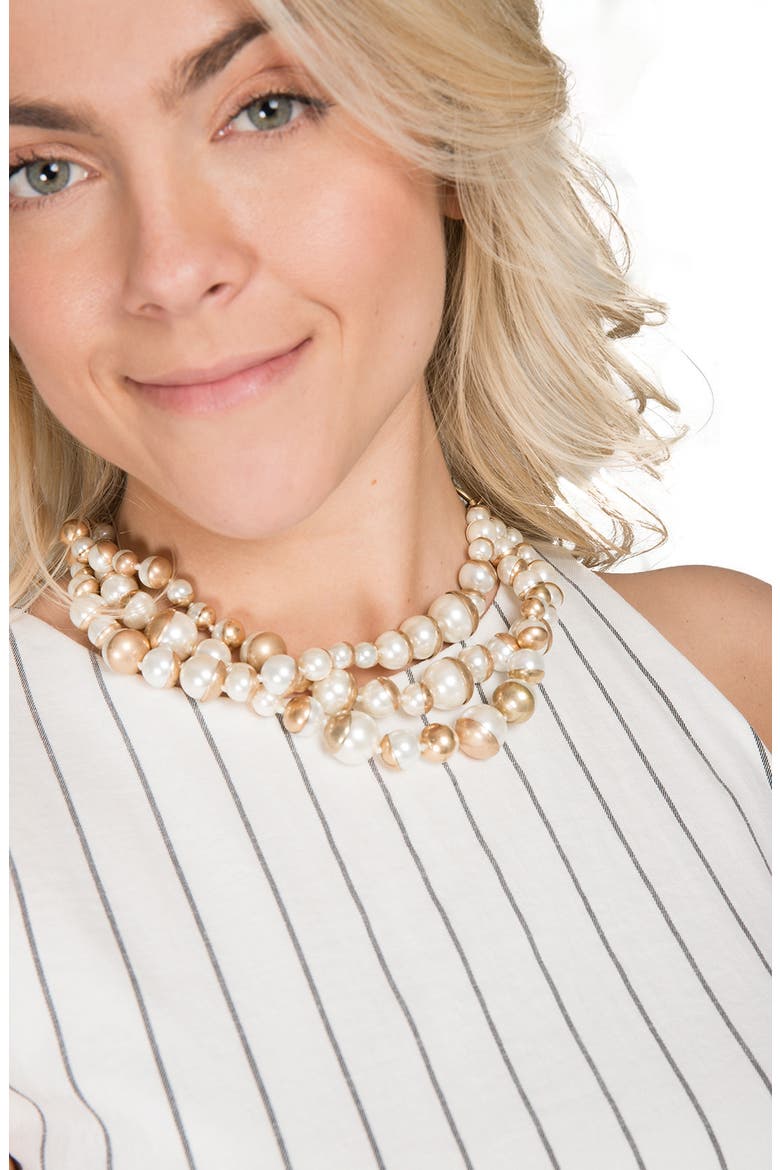 Half Moon Imitation Pearl Cluster Statement Necklace, Alternate, color, IVORY