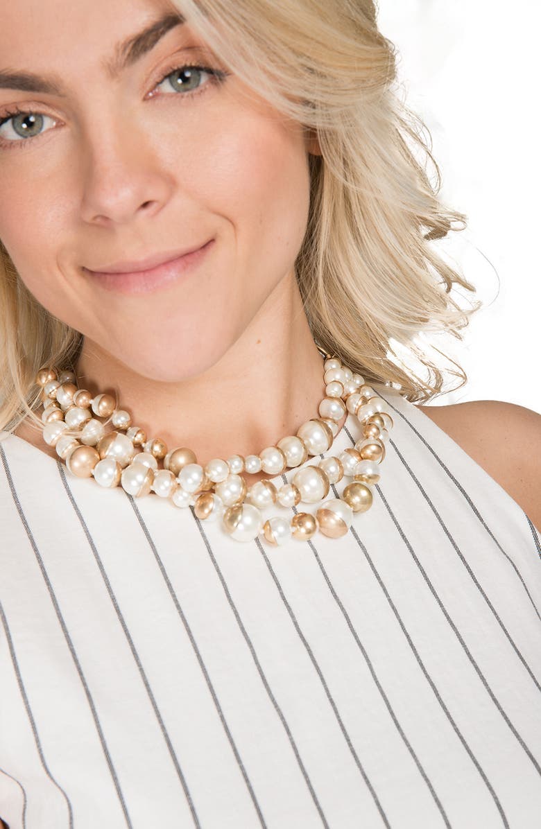 SAACHI Half Moon Imitation Pearl Cluster Statement Necklace, Alternate, color, Ivory