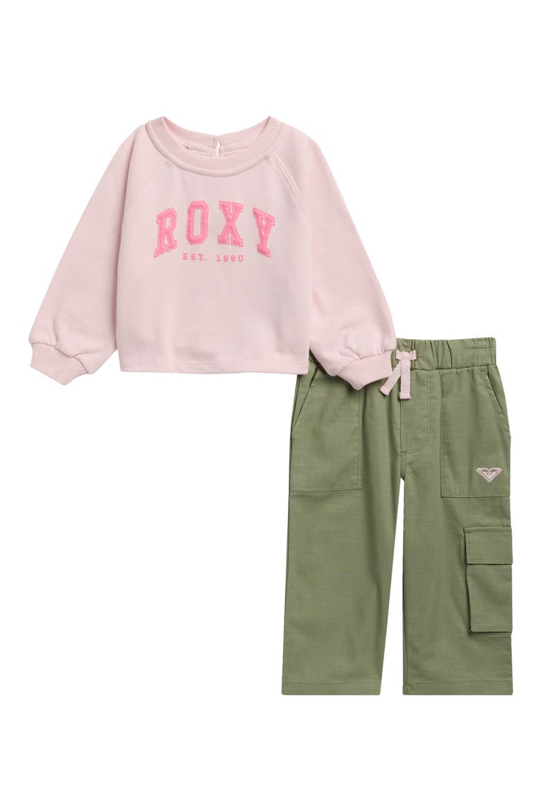 French Terry Sweatshirt & Cargo Pants Set, Main, color, PINK/GREEN