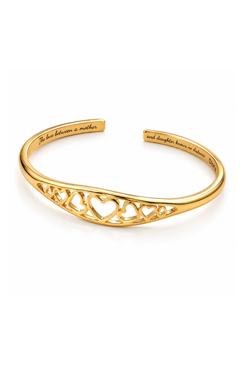 Adjustable Engraved Mother Daughter Heart Cuff Bracelet, Alternate, color, Gold