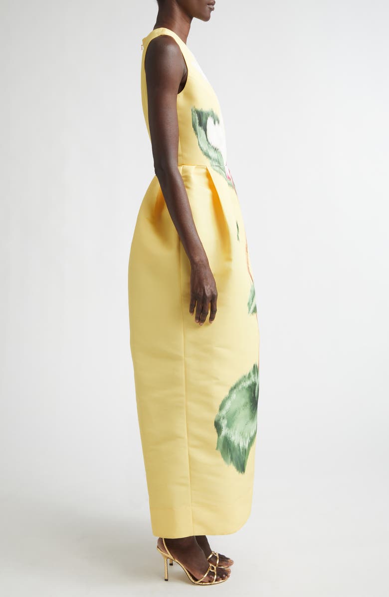 Oscar de la Renta Chiné Cyclament Sleeveless Stretch Faille Dress, Alternate, color, White/ Butter