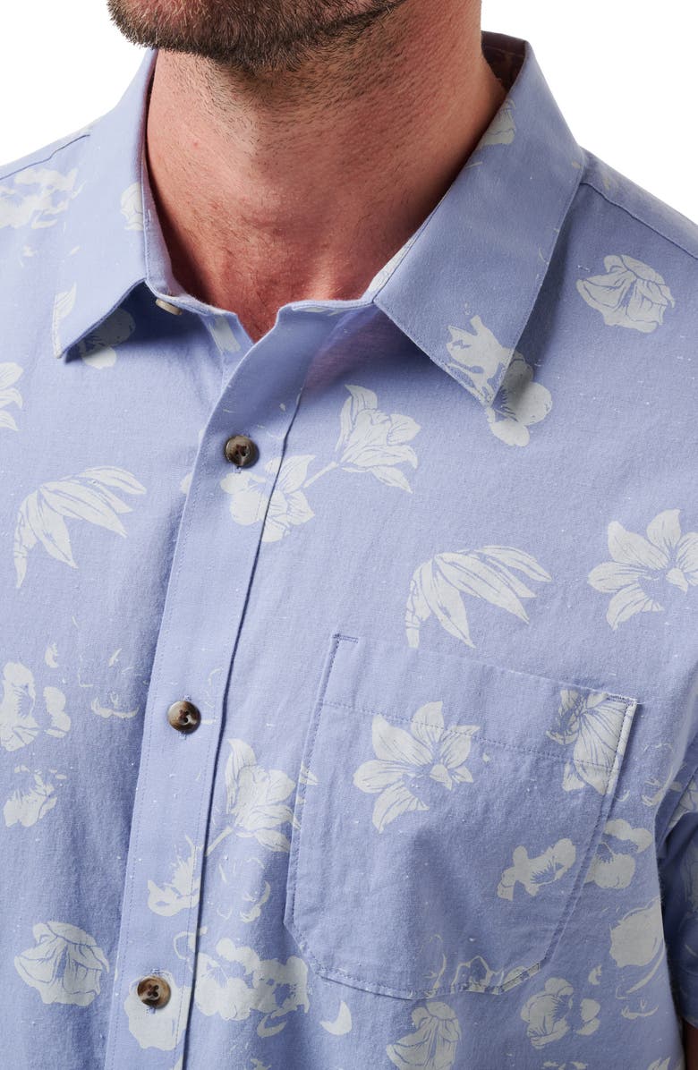 TravisMathew Fan Palm Short Sleeve Button-Up Shirt, Alternate, color, Pale Iris