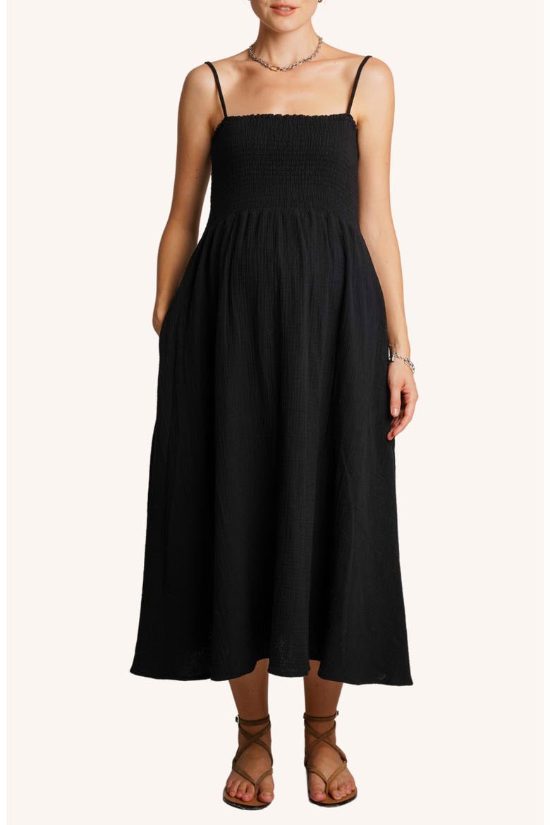 The Easy Smocked Maternity Midi Dress, Main, color, BLACK