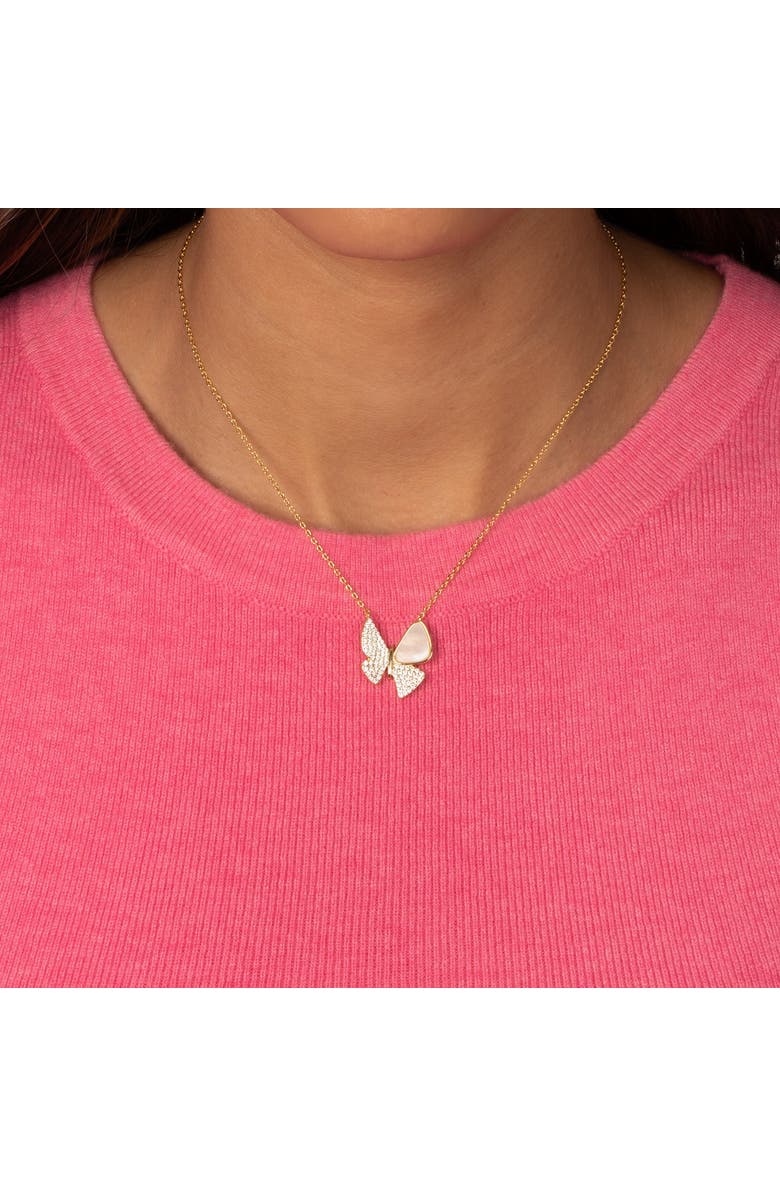 BY ADINA EDEN CZ Pave & Stone Accented Butterfly Necklace, Alternate, color, Mother Of Pearl
