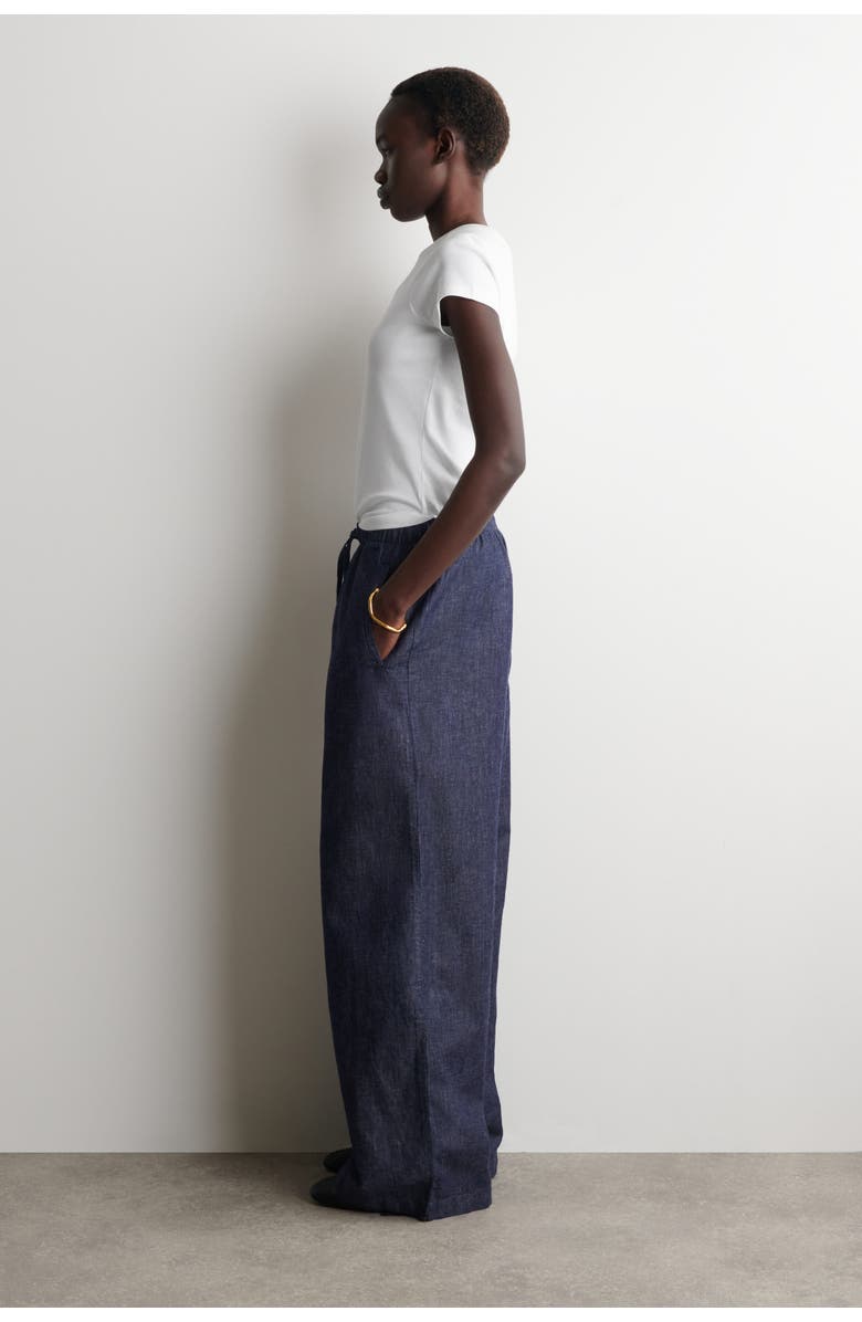 COS Denim Wide-leg Drawstring Trousers, Alternate, color, Indigo